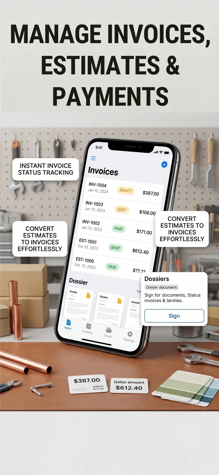 Manage invoices, estimates and payments